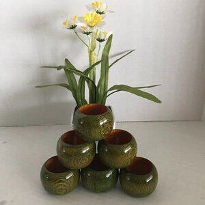 Vintage Multicolor Wooden Painted Round Shape Napkin Holder Rings - Set Of Six